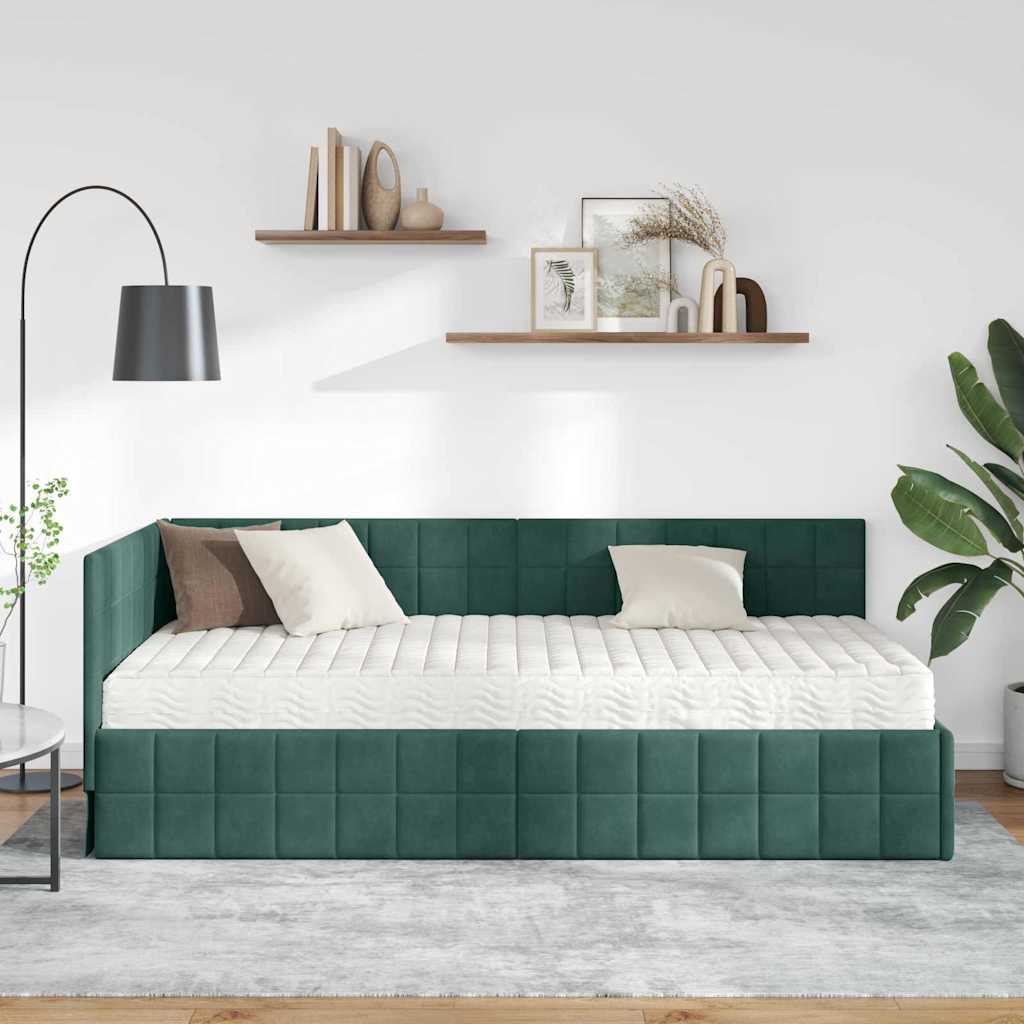 Hoekbedframe met Matras met hoofdeinde 2 pcs Groen Fluweel