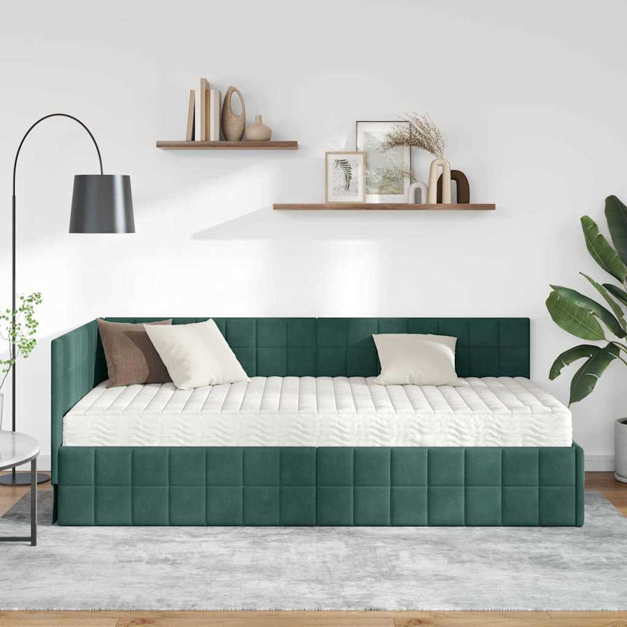 Hoekbedframe met Matras met hoofdeinde 2 pcs Groen Fluweel