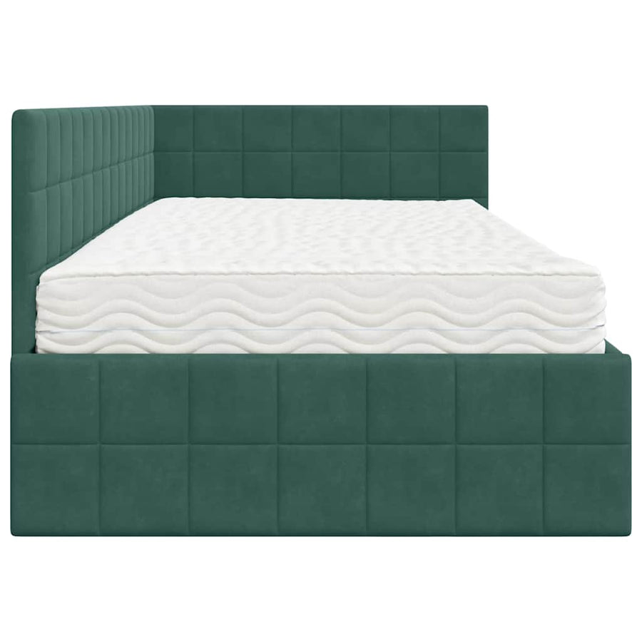 Hoekbedframe met Matras met hoofdeinde 2 pcs Groen Fluweel