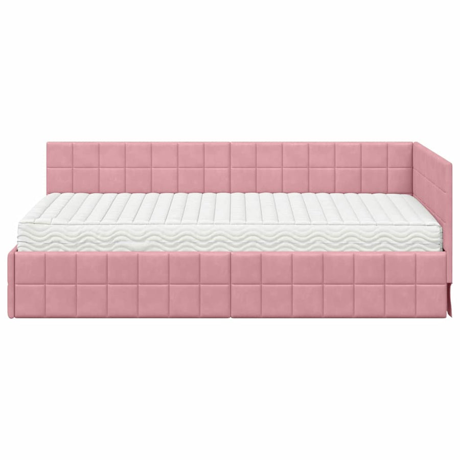 Hoekbedframe met Matras met hoofdeinde 2 st Grijs Fluweel