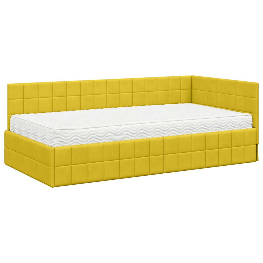 Hoekbedframe met Matras met hoofdeinde 2 pcs Geel Fluweel