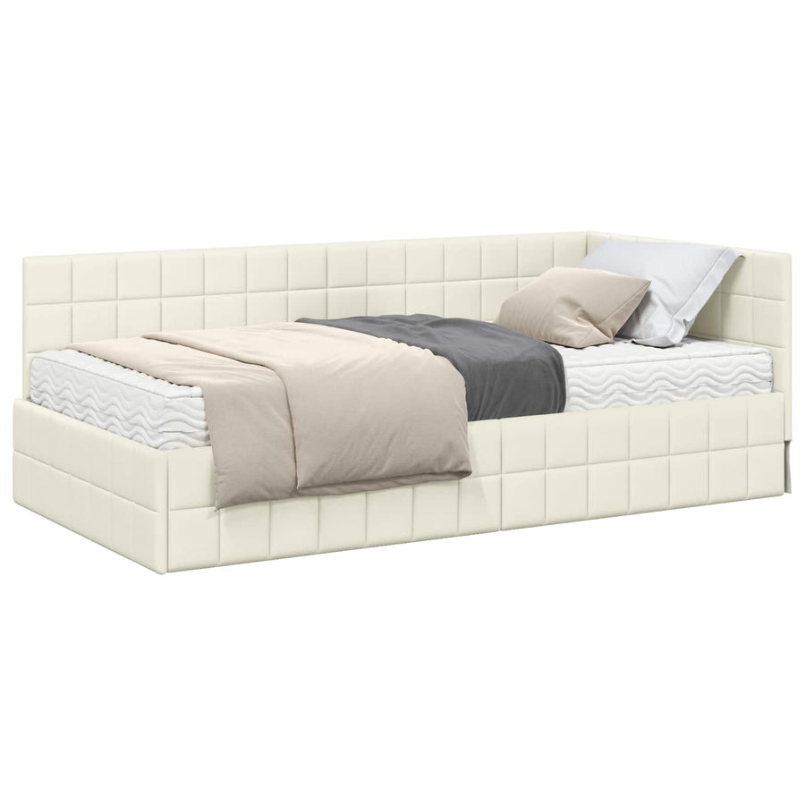 Hoekbedframe met Matras met hoofdeinde 2 st Crème Fluweel