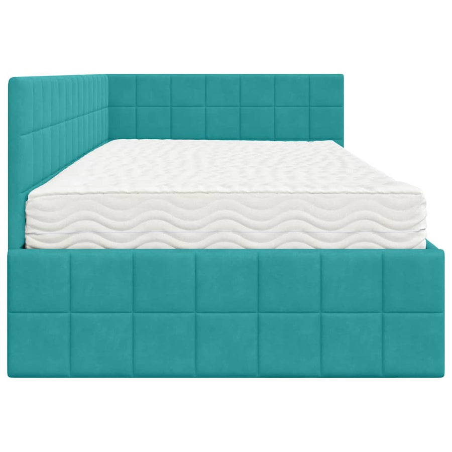 Hoekbedframe met Matras met hoofdeinde 2 pcs Turquoise Fluweel