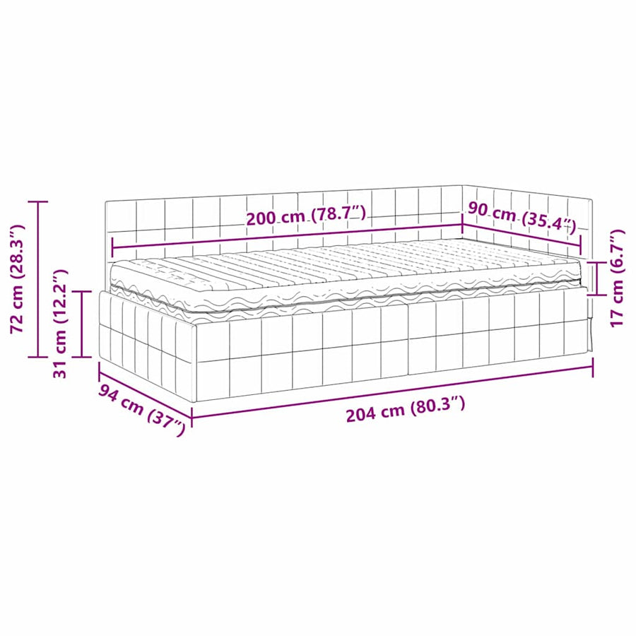 Hoekbedframe met Matras met hoofdeinde 2 pcs Turquoise Fluweel