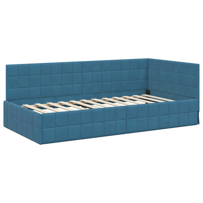Hoekbedframe met Matras met hoofdeinde 2 pcs Blauw Fluweel