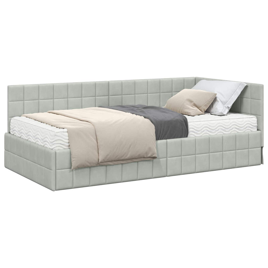 Hoekbedframe met Matras met hoofdeinde 2 pcs Lichtgrijs Fluweel