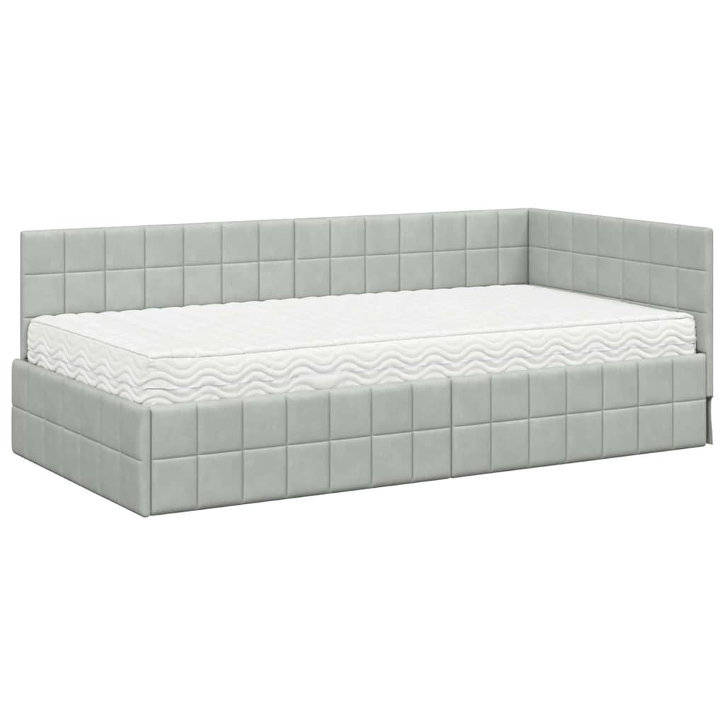 Hoekbedframe met Matras met hoofdeinde 2 pcs Lichtgrijs Fluweel