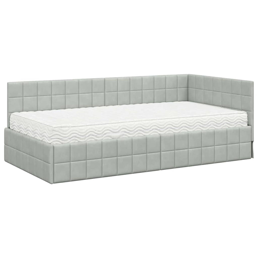 Hoekbedframe met Matras met hoofdeinde 2 pcs Lichtgrijs Fluweel