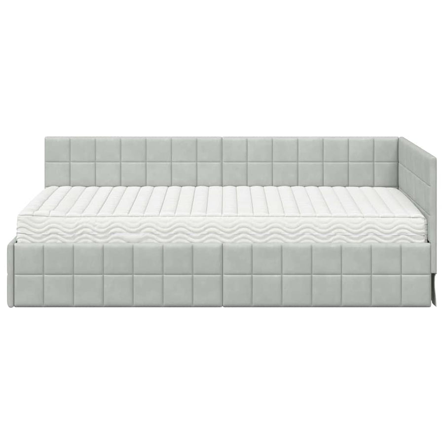 Hoekbedframe met Matras met hoofdeinde 2 pcs Lichtgrijs Fluweel