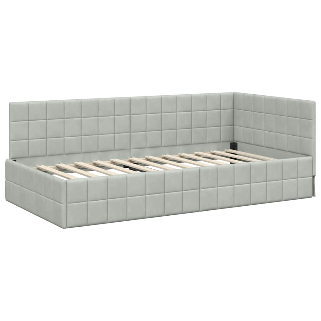 Hoekbedframe met Matras met hoofdeinde 2 pcs Lichtgrijs Fluweel