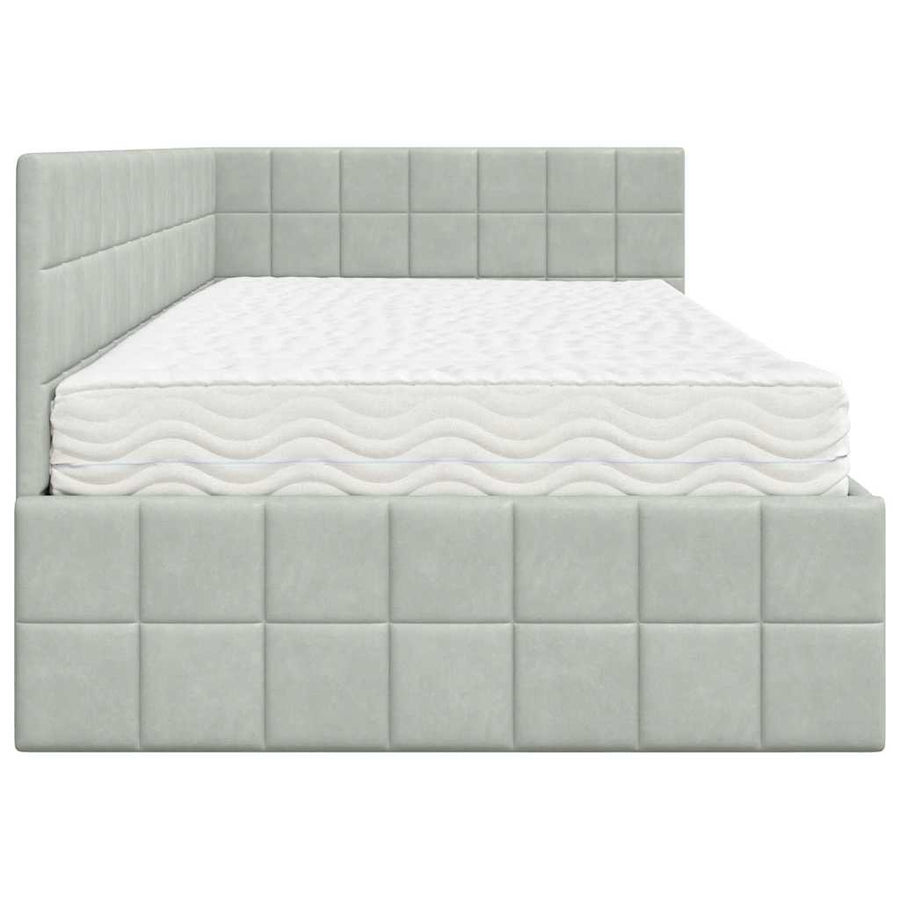 Hoekbedframe met Matras met hoofdeinde 2 pcs Lichtgrijs Fluweel