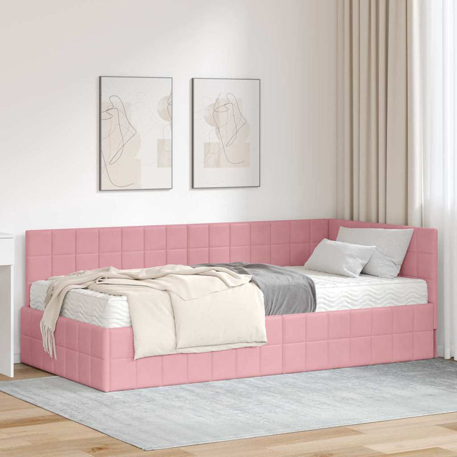 Hoekbedframe met Matras met hoofdeinde 2 st Grijs Fluweel