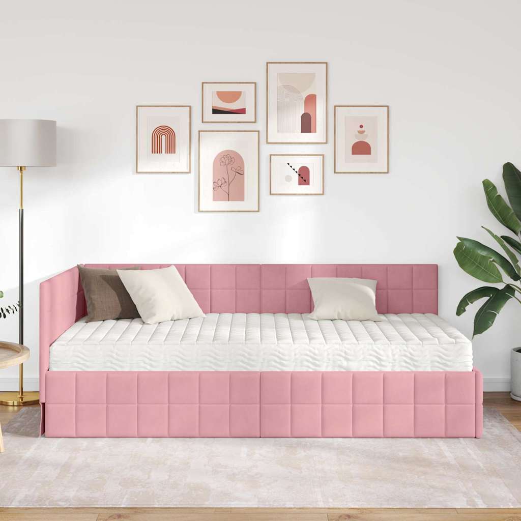 Hoekbedframe met Matras met hoofdeinde 2 st Grijs Fluweel