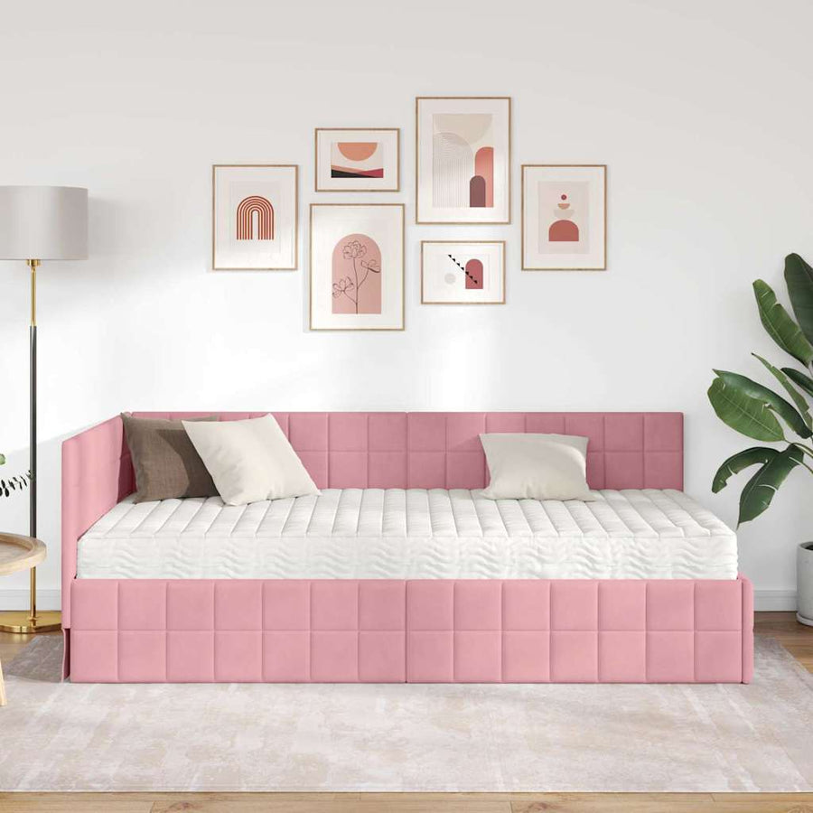 Hoekbedframe met Matras met hoofdeinde 2 st Grijs Fluweel