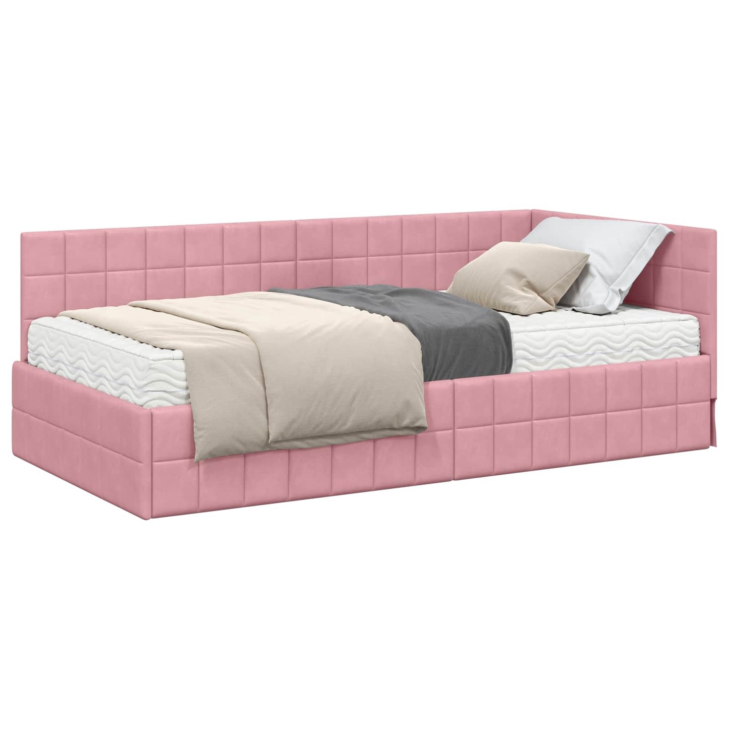 Hoekbedframe met Matras met hoofdeinde 2 st Grijs Fluweel
