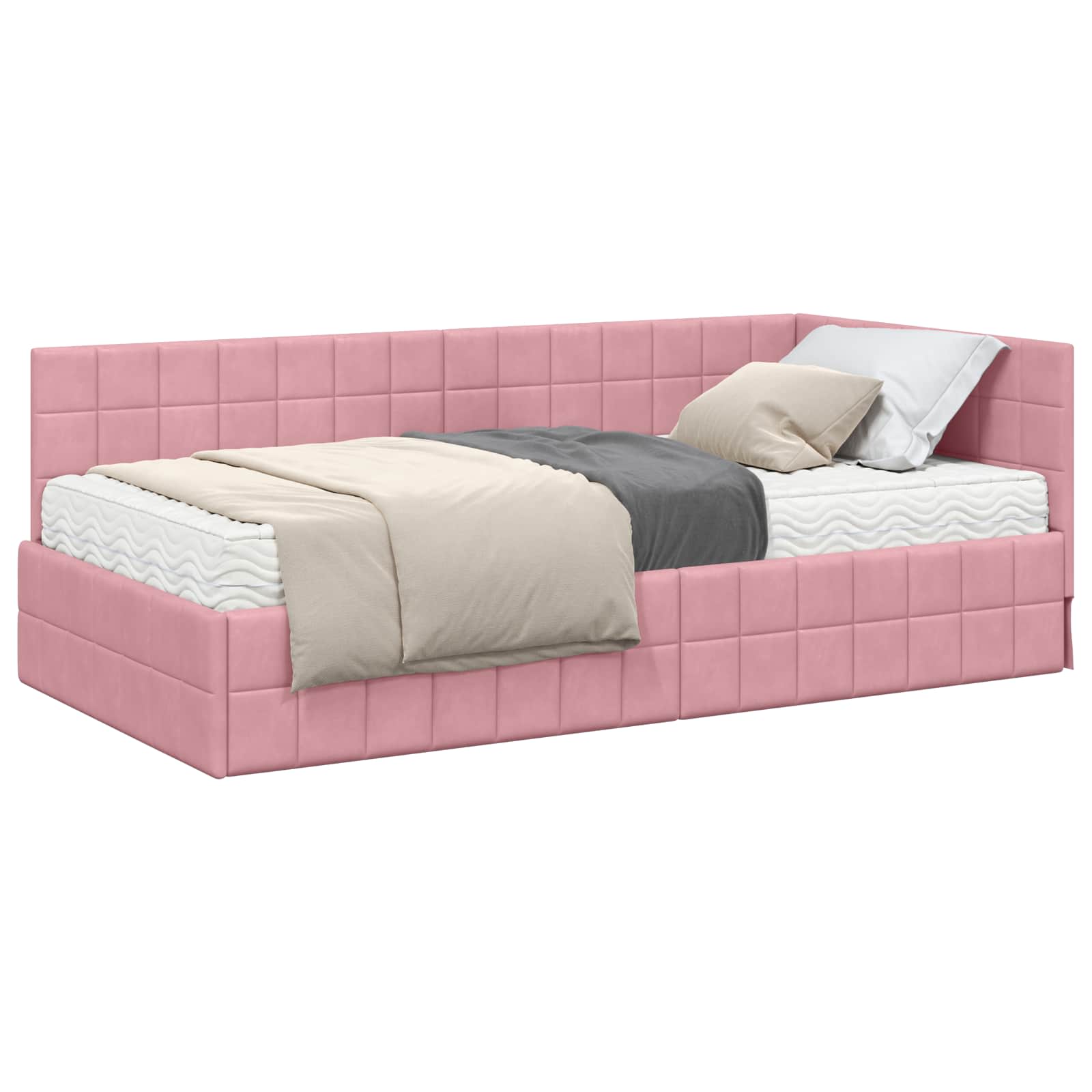Hoekbedframe met Matras met hoofdeinde 2 st Grijs Fluweel