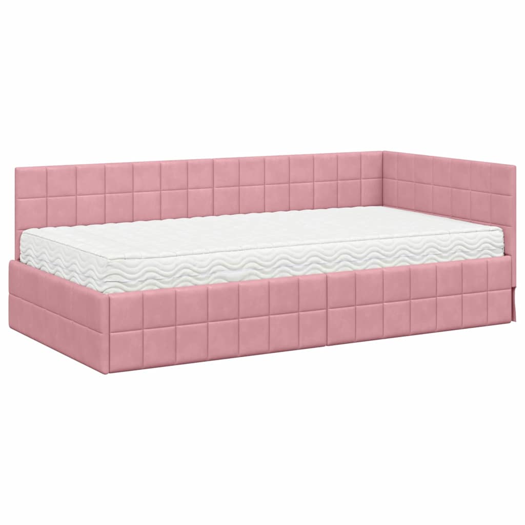 Hoekbedframe met Matras met hoofdeinde 2 st Grijs Fluweel