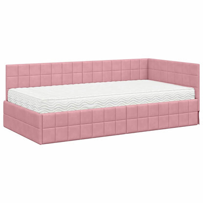 Hoekbedframe met Matras met hoofdeinde 2 st Grijs Fluweel