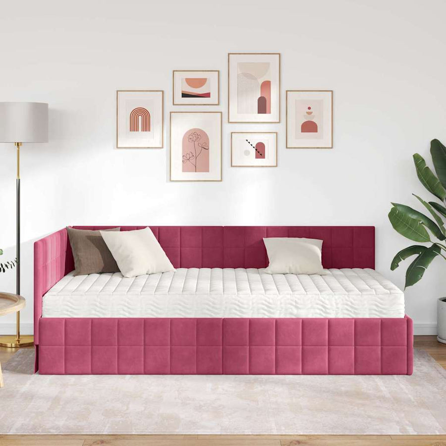 Hoekbedframe met Matras met hoofdeinde 2 pcs Groen Fluweel