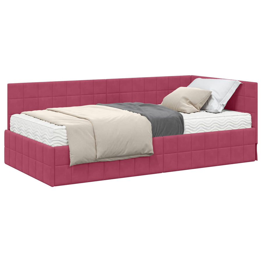 Hoekbedframe met Matras met hoofdeinde 2 pcs Groen Fluweel