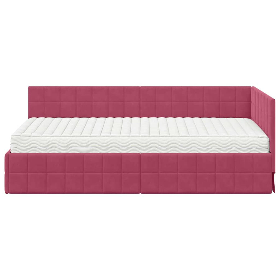 Hoekbedframe met Matras met hoofdeinde 2 pcs Groen Fluweel