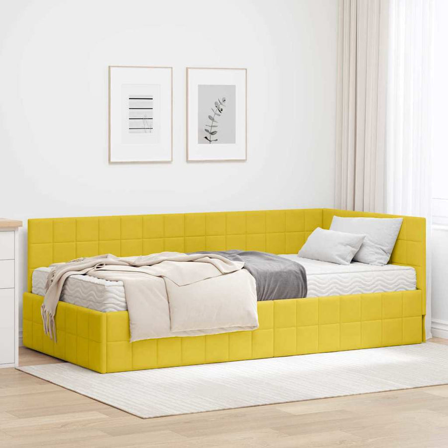 Hoekbedframe met Matras met hoofdeinde 2 pcs Geel Fluweel