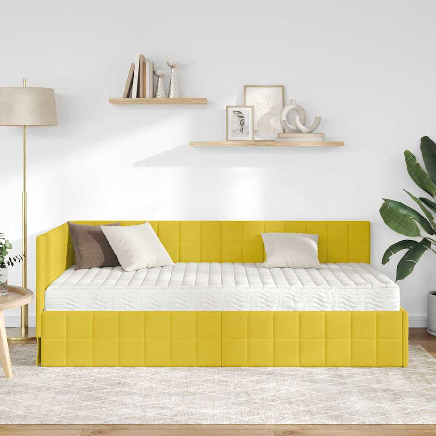 Hoekbedframe met Matras met hoofdeinde 2 pcs Geel Fluweel