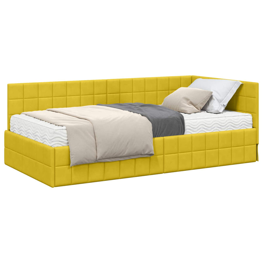 Hoekbedframe met Matras met hoofdeinde 2 pcs Geel Fluweel