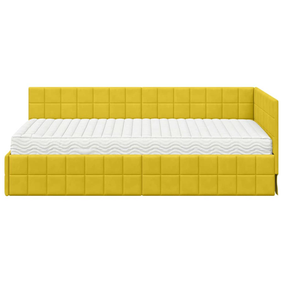 Hoekbedframe met Matras met hoofdeinde 2 pcs Geel Fluweel