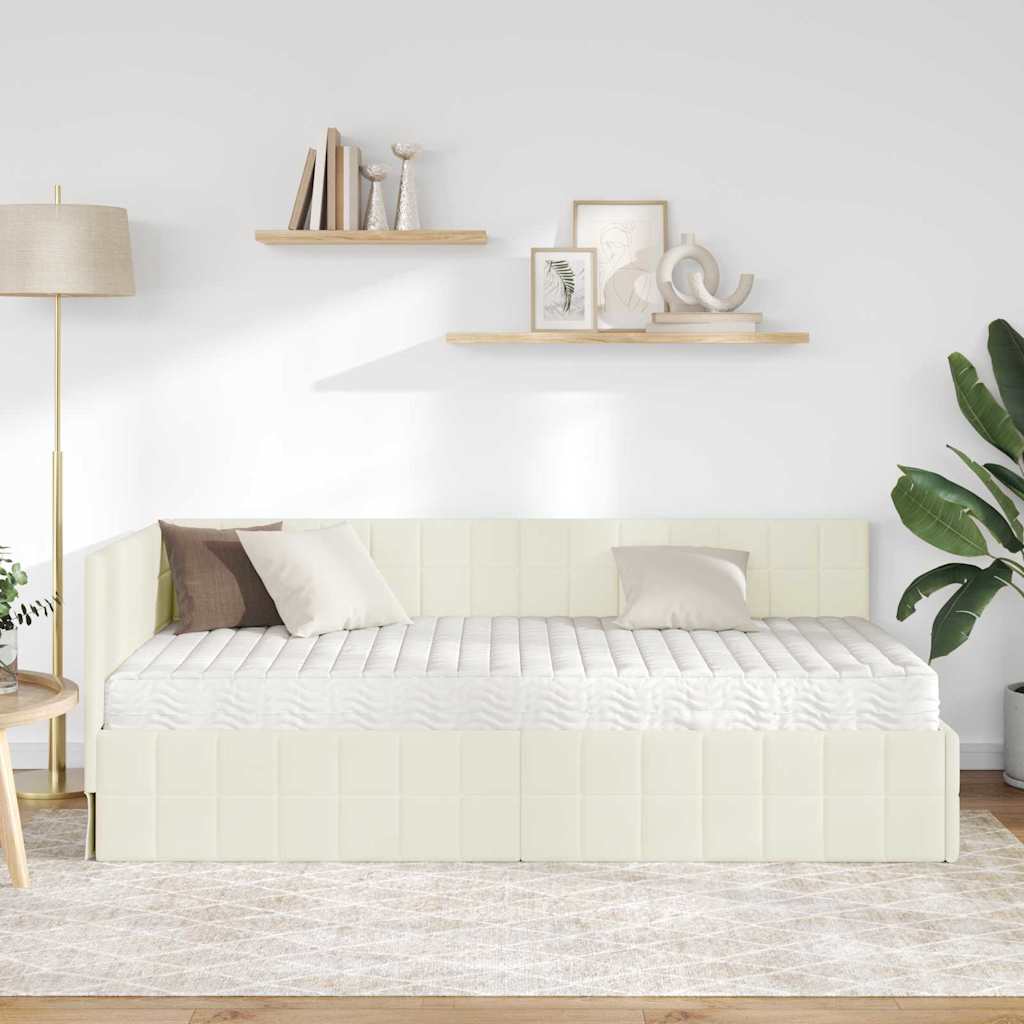 Hoekbedframe met Matras met hoofdeinde 2 pcs Crème Fluweel