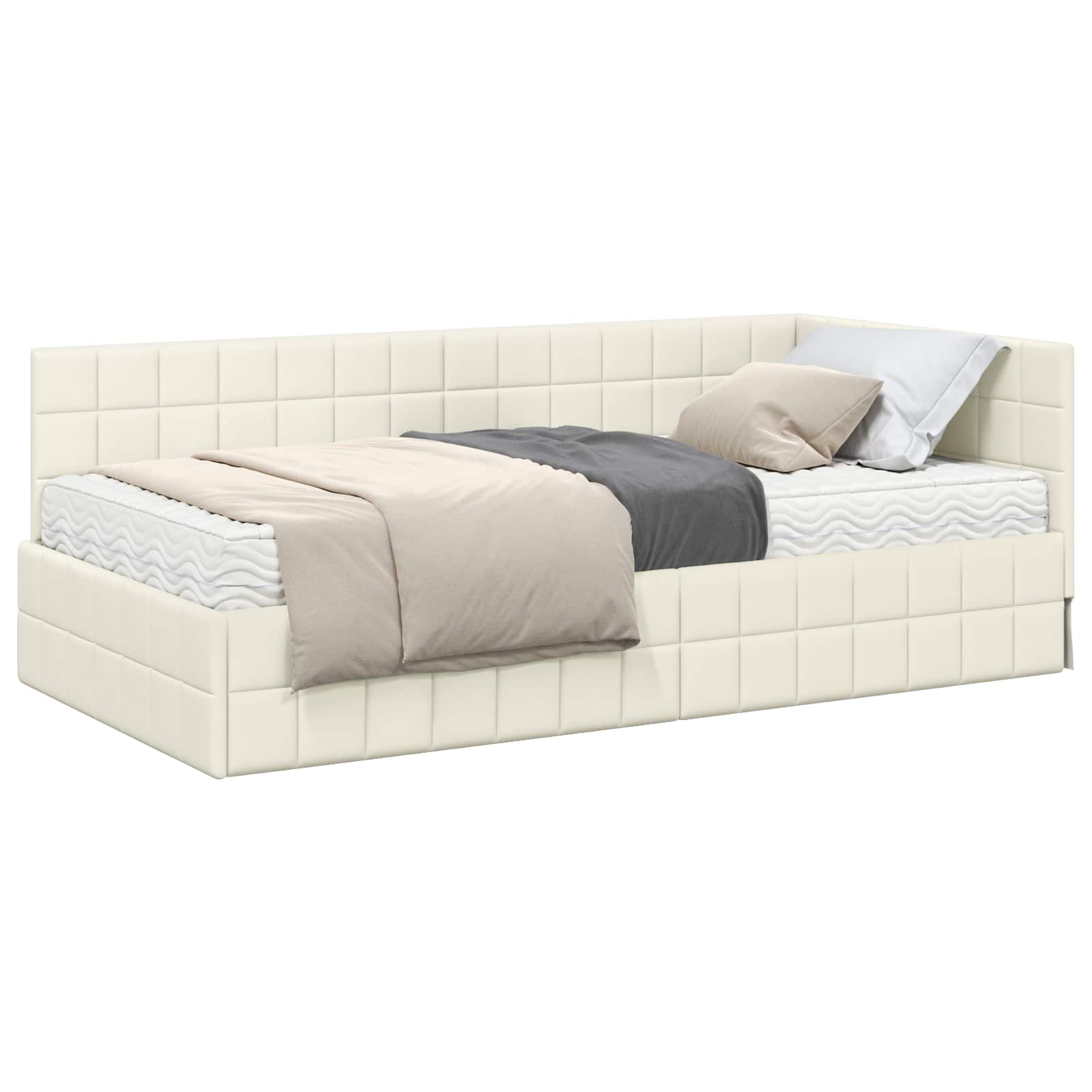 Hoekbedframe met Matras met hoofdeinde 2 pcs Crème Fluweel