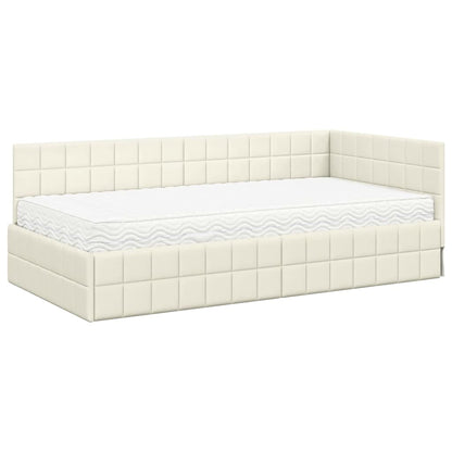 Hoekbedframe met Matras met hoofdeinde 2 pcs Crème Fluweel