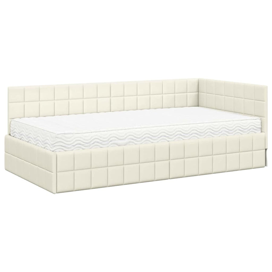 Hoekbedframe met Matras met hoofdeinde 2 pcs Crème Fluweel