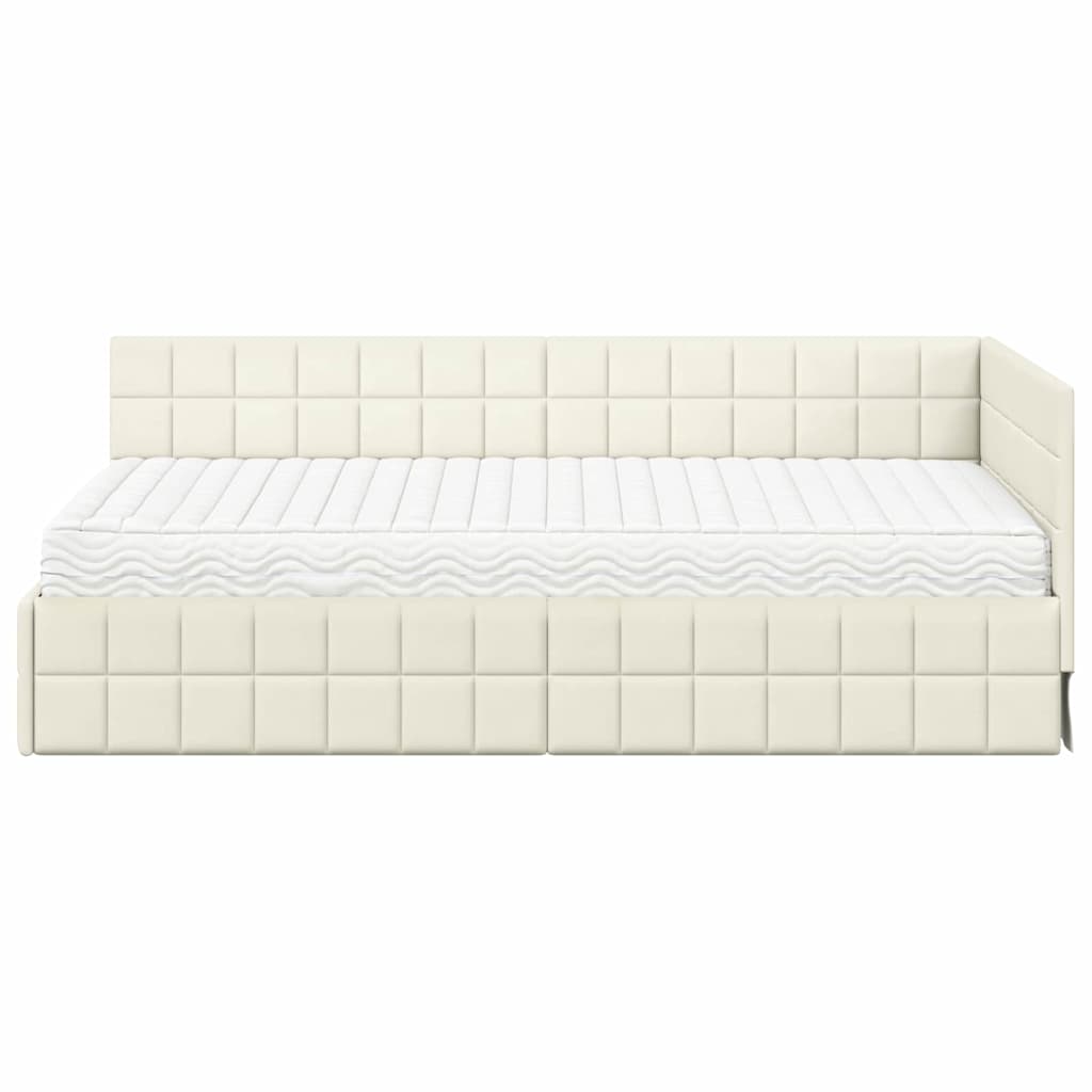 Hoekbedframe met Matras met hoofdeinde 2 pcs Crème Fluweel