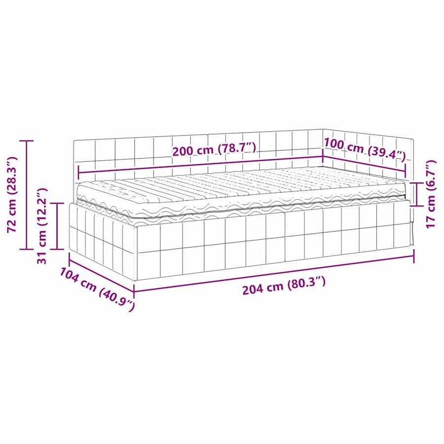Hoekbedframe met Matras met hoofdeinde 2 pcs Turquoise Fluweel