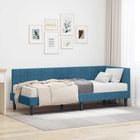 Hoekbedframe met matras blauw fluweel 204x84x72 cm