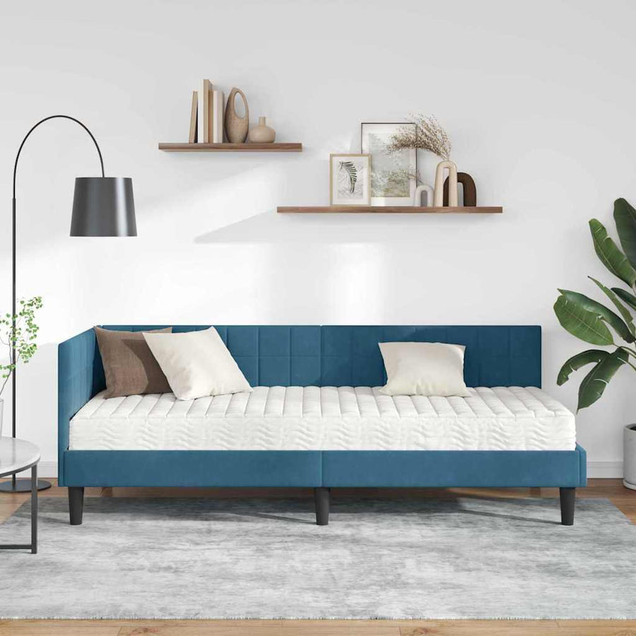 Hoekbedframe met Matras met hoofdeinde 2 pcs Blauw Fluweel