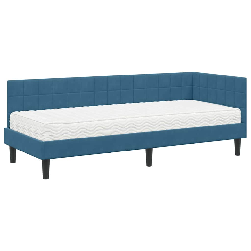 Hoekbedframe met Matras met hoofdeinde 2 pcs Blauw Fluweel