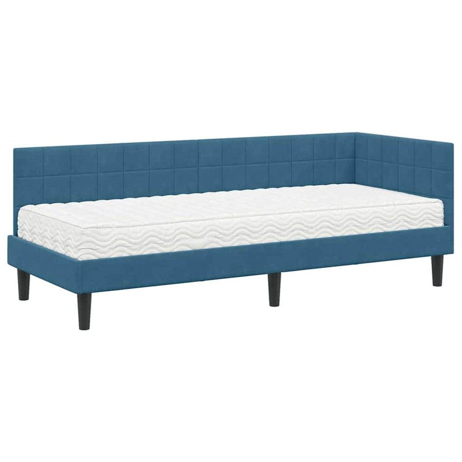 Hoekbedframe met Matras met hoofdeinde 2 pcs Blauw Fluweel