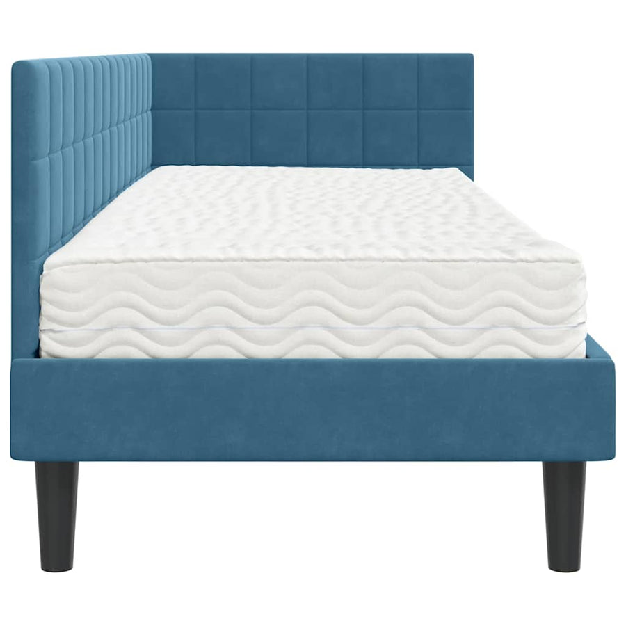 Hoekbedframe met Matras met hoofdeinde 2 pcs Blauw Fluweel