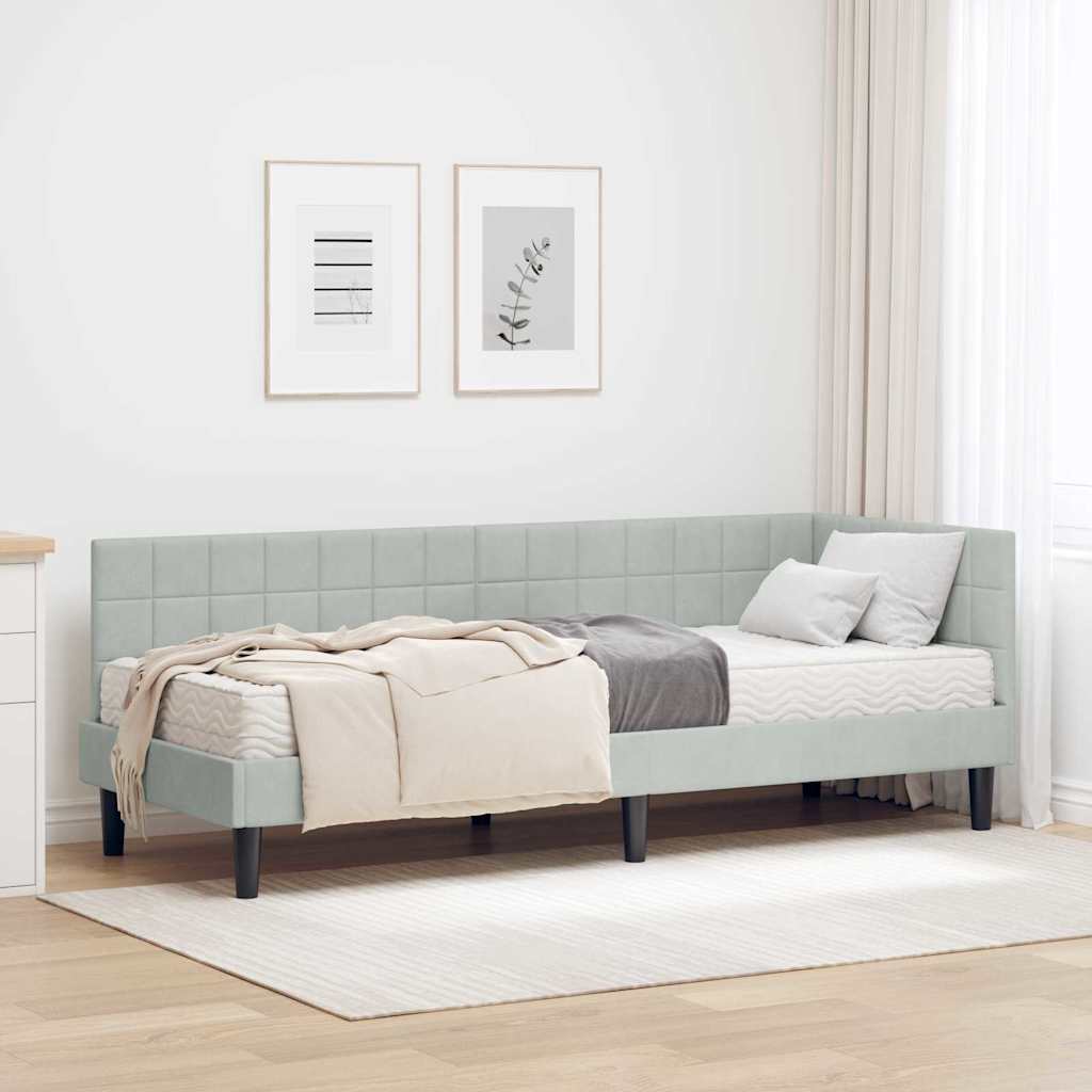 Hoekbedframe met Matras met hoofdeinde 2 pcs Lichtgrijs Fluweel