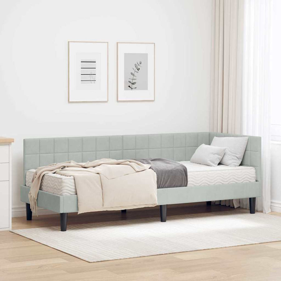 Hoekbedframe met Matras met hoofdeinde 2 pcs Lichtgrijs Fluweel