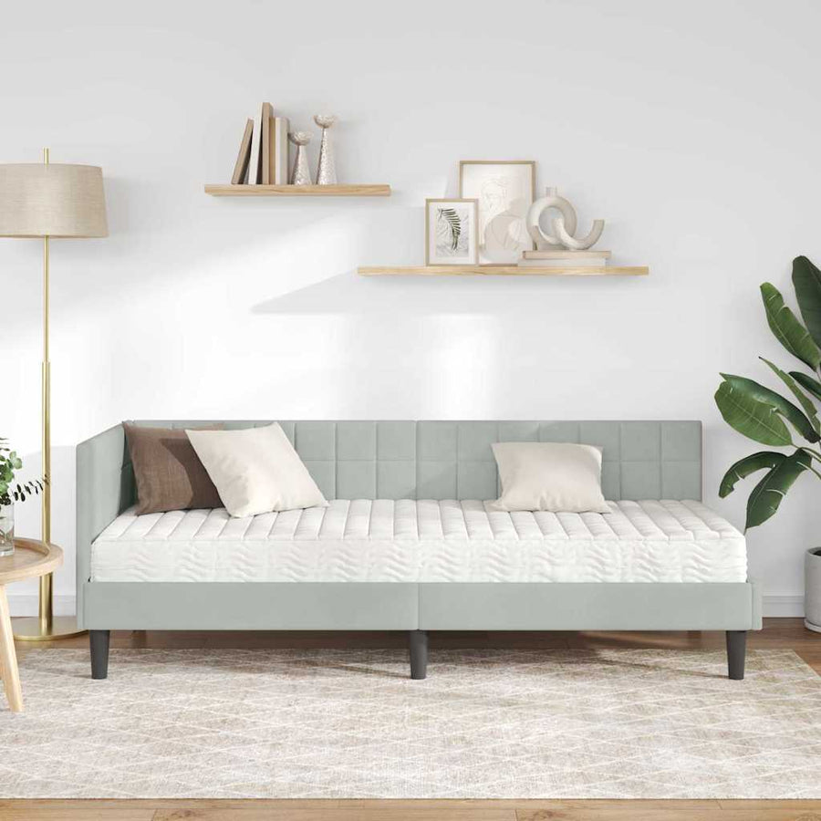 Hoekbedframe met Matras met hoofdeinde 2 pcs Lichtgrijs Fluweel
