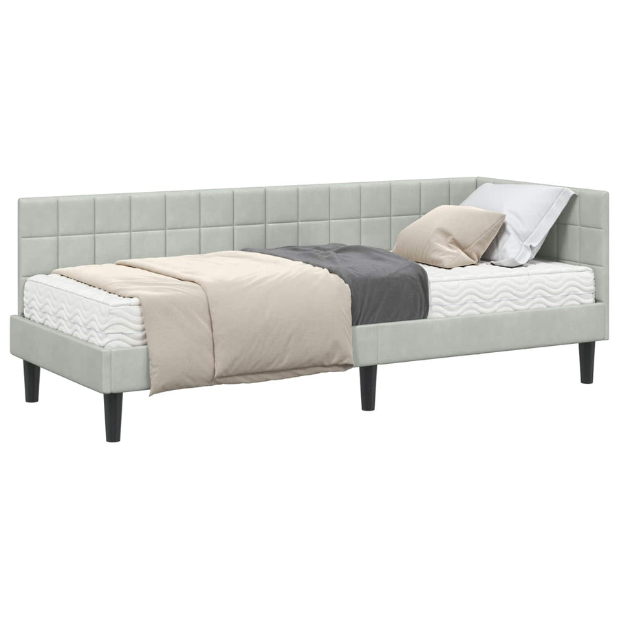 Hoekbedframe met Matras met hoofdeinde 2 pcs Lichtgrijs Fluweel