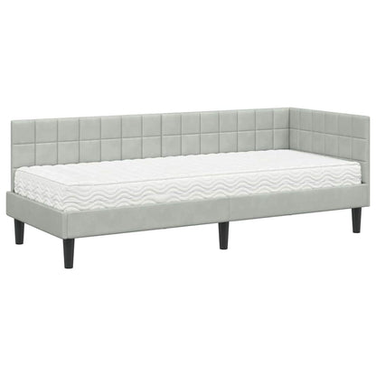 Hoekbedframe met Matras met hoofdeinde 2 pcs Lichtgrijs Fluweel
