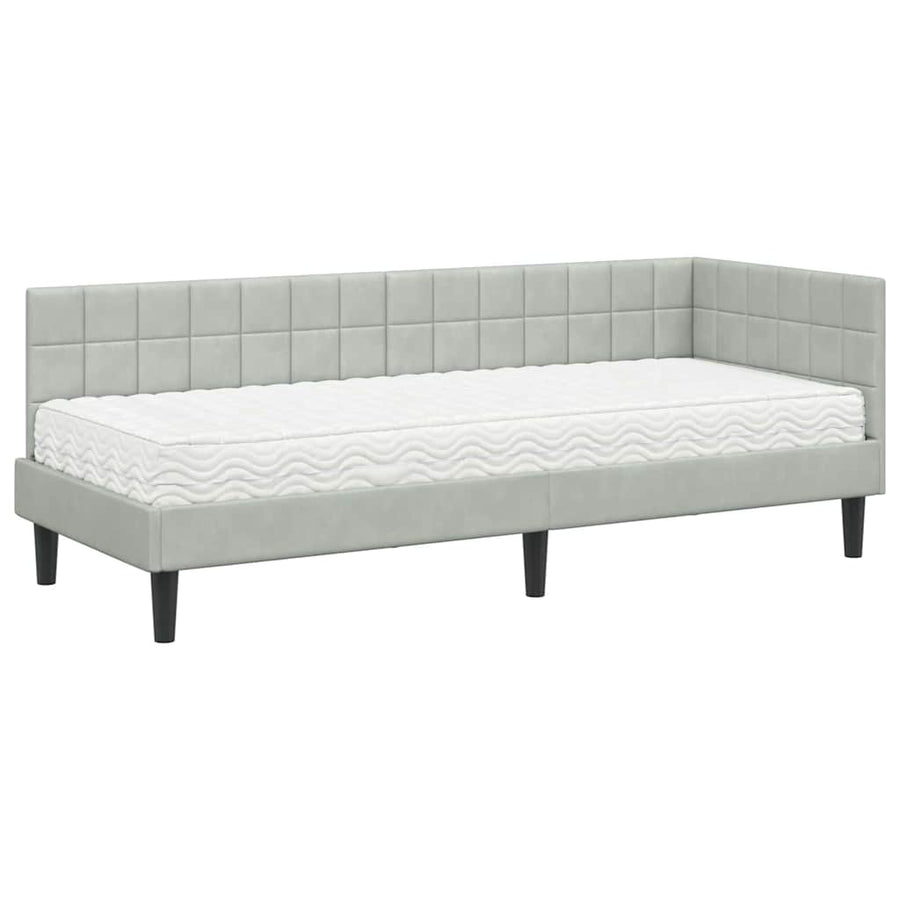 Hoekbedframe met Matras met hoofdeinde 2 pcs Lichtgrijs Fluweel