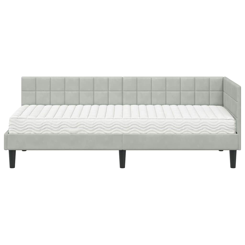 Hoekbedframe met Matras met hoofdeinde 2 pcs Lichtgrijs Fluweel