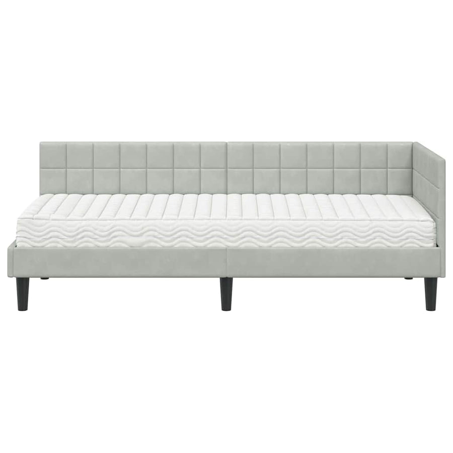 Hoekbedframe met Matras met hoofdeinde 2 pcs Lichtgrijs Fluweel