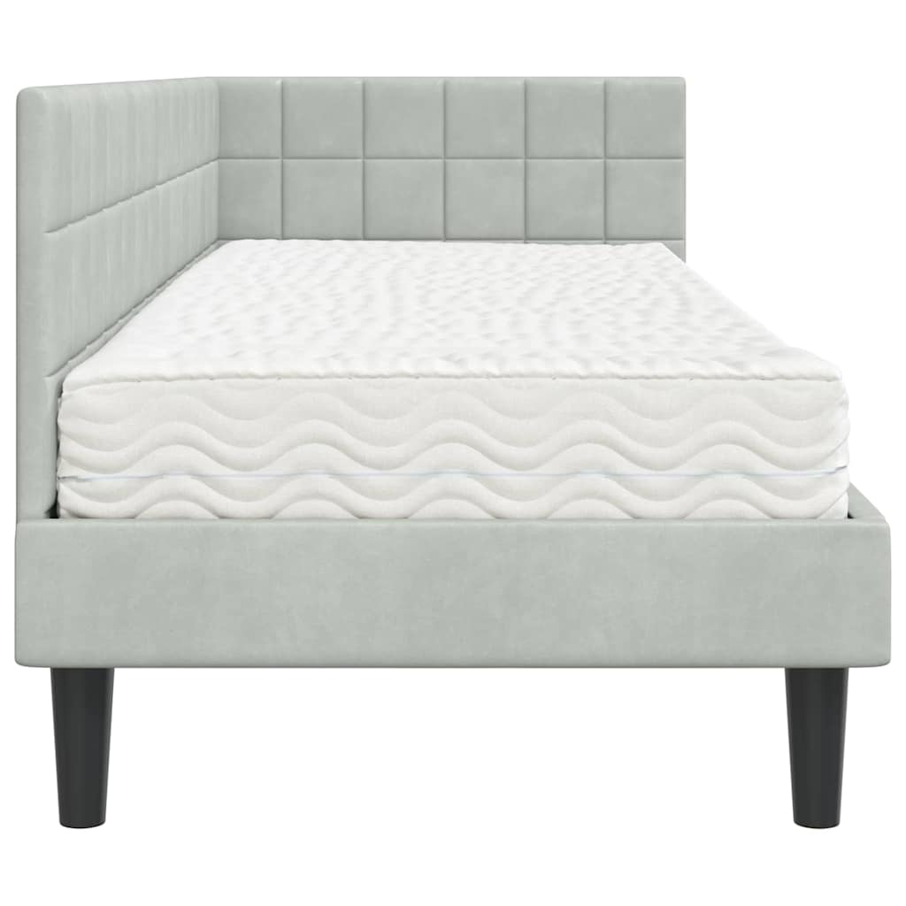 Hoekbedframe met Matras met hoofdeinde 2 pcs Lichtgrijs Fluweel