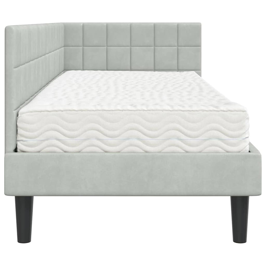 Hoekbedframe met Matras met hoofdeinde 2 pcs Lichtgrijs Fluweel